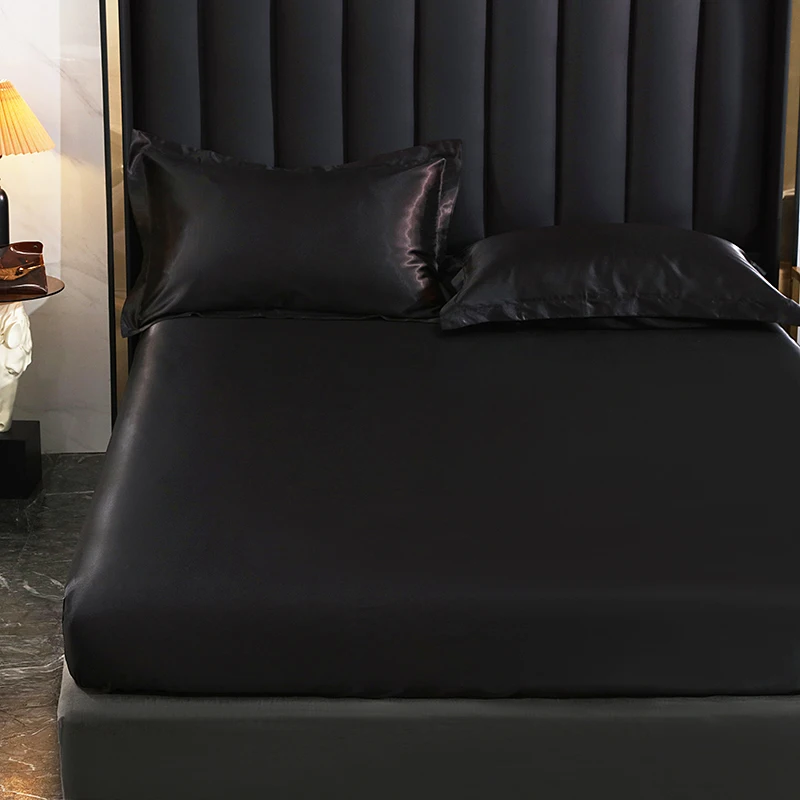 Mulberry Silk Bed Sheet Set with Fitted Sheet Flat Sheets Pillowcase Luxury Solid Color Bedding Sets Wrinkle-Free Antiallergic