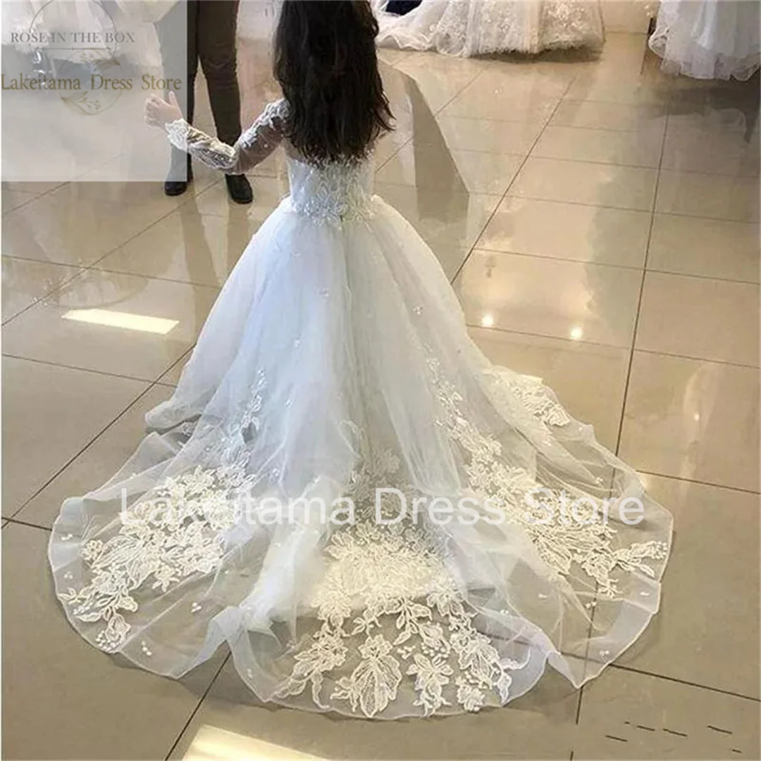 Layered Elegant Flower Girl Dresses For Wedding Ivory Tiered Puffy Tulle Bow with Kids Birthday Gift First Communion Ball Gowns