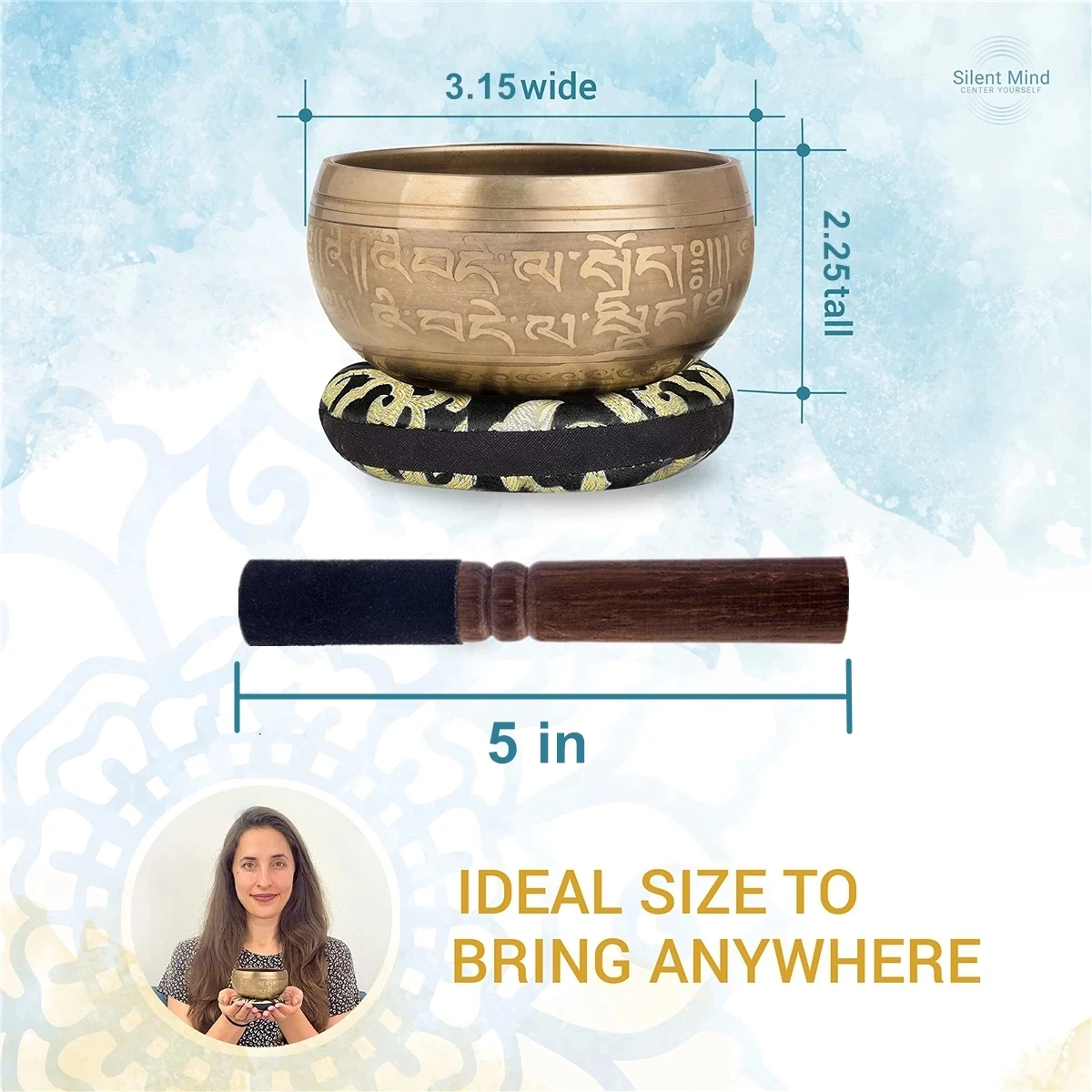 Tibetan Singing Bowl Set Totem Sound Bowl Meditation Bowl Unique Gift Helpful for Meditation Yoga Stress Relief Gold Bowl