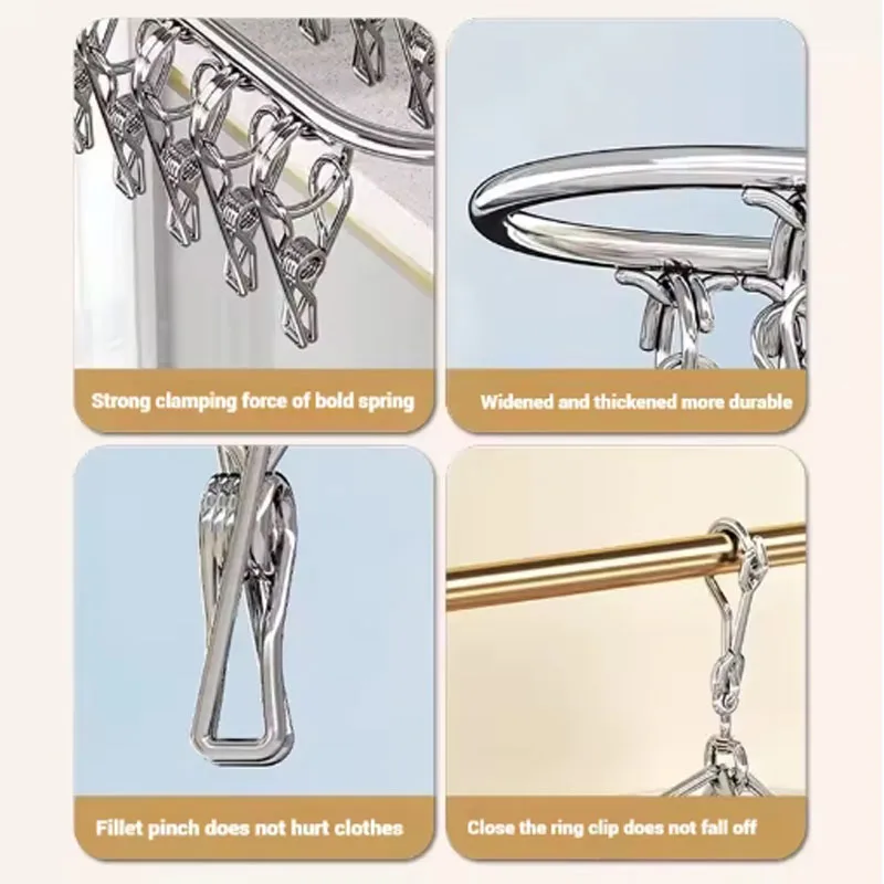 20 أوتاد الفولاذ المقاوم للصدأ الملابس تجفيف شماعات يندبروف رف الملابس مقاطع جورب الغسيل Airer شماعات حامل الملابس الداخلية