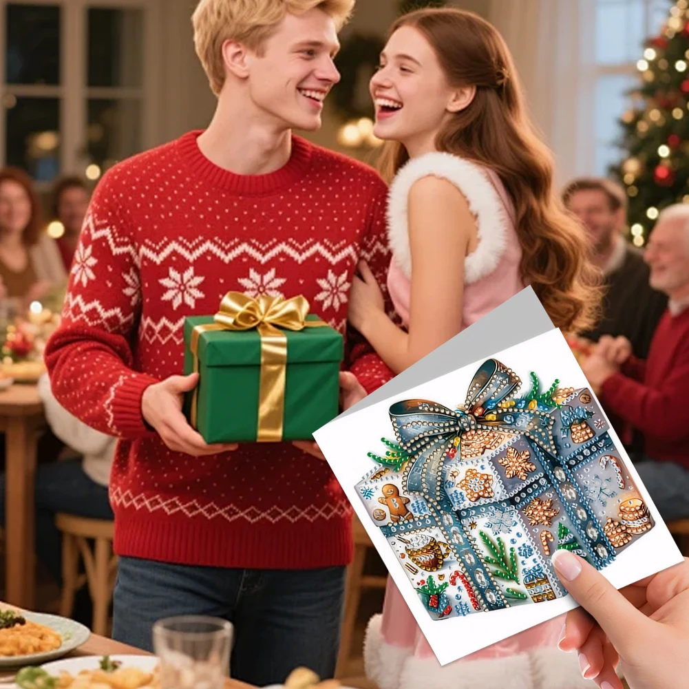 Xmas Resin Art - 12 Stück DIY Strass-Diamantkunst-Mosaik-Postkarten Weihnachtsmuster Diamantkunst-Grußkarten