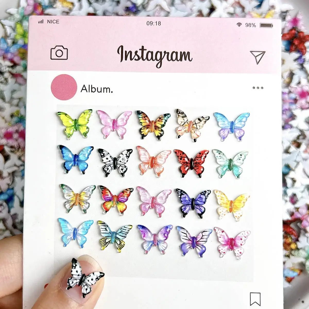 

Random Mixed Colorful Butterfly Nail Charms Resin Cute Simulated Butterfly Nail Art Decorations Hair Clip DIY Craft Accessories