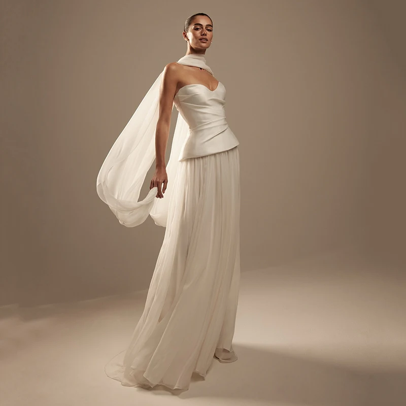

Eightree Elegant A-Line Wedding Dresses White Sweetheart Chiffon Satin Bridal Dress Boho Beach Wedding Ball Prom Gown Customized