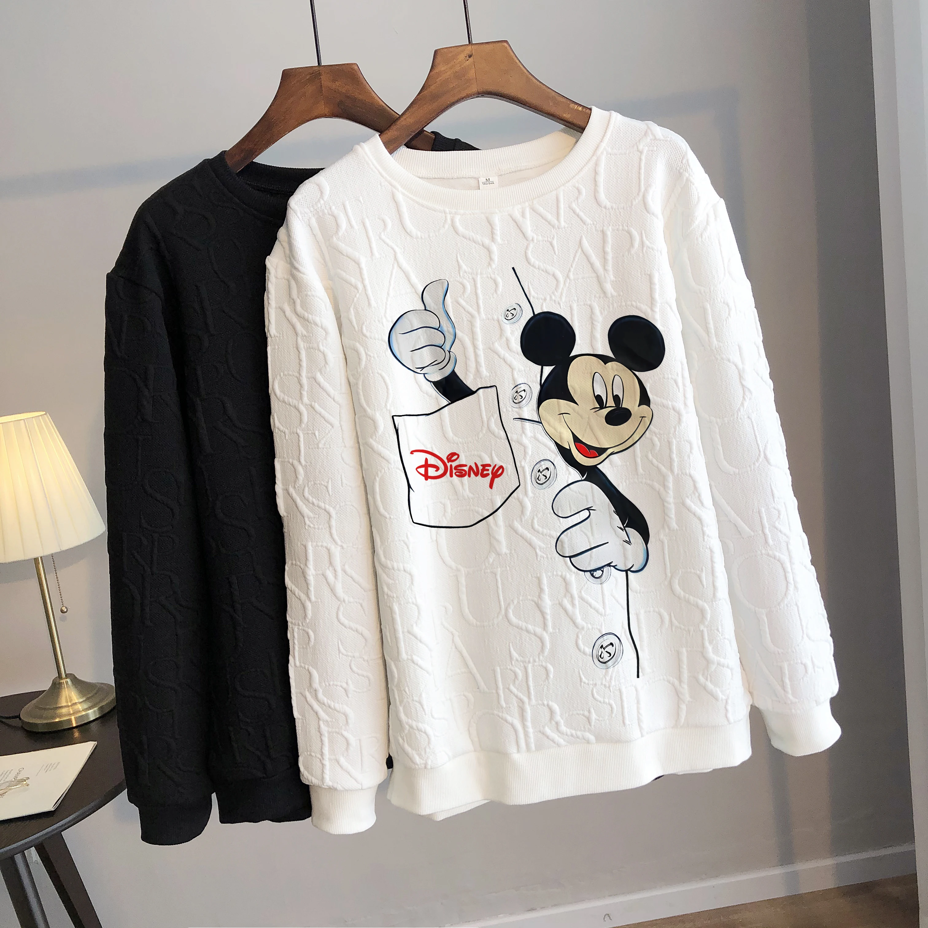 Disney 2024 Anime Funny Mickey Mouse Print Loose Sweatshirt Spring Autumn Cartoon Pullover Top Clothing