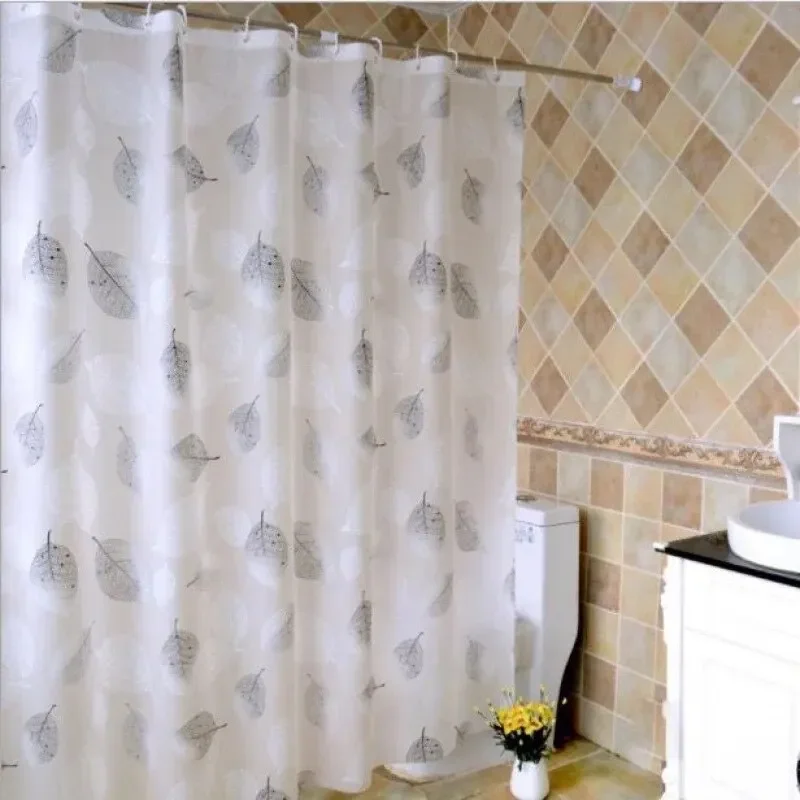 Bathroom Shower Curtains PEVA Waterproof Thickening Bath Curtain With Hooks Rustproof Metal Grommets Leaf Pattern Shower Curtain image 5