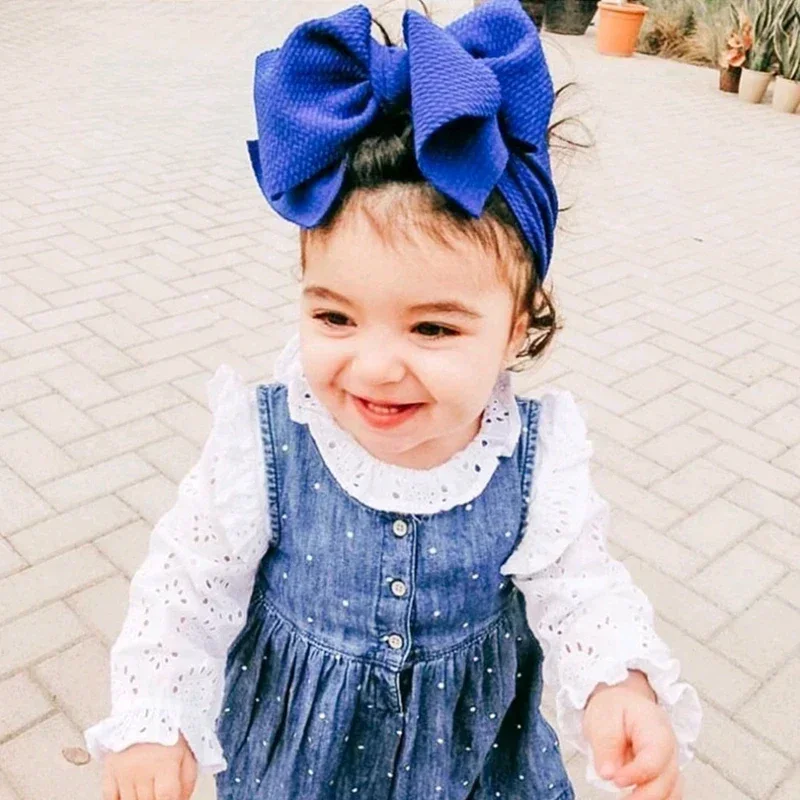 Fashion Handmade Bowknot Elastic Wide Hairband Toddler Solid Color Big Bows Headband Baby Girls Headwear Holiday Gifts