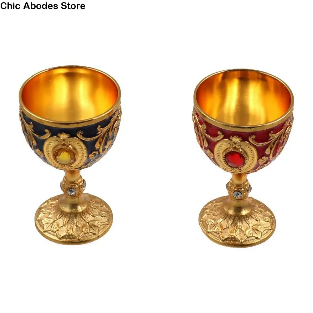 

Medieval Embossed Vintage Metal Wine Cup European Style Anti-break Wine Glasses Diamond-encrusted Goblet Party