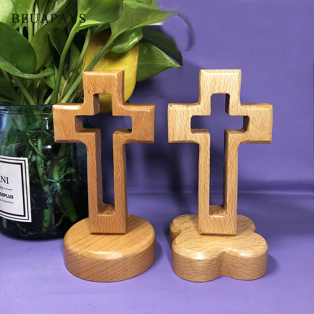 Solid Wood Cross Ornaments Base With Magnet Easter Jesus Christianity Catholicism Home Valentine's Day Gift Crafts Party Favors