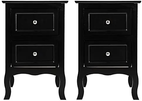 

Black Nightstand for Bedroom, Vintage Small Night Stand with Drawers, Farmhouse , Wooden End Tables with Curved Legs for Office