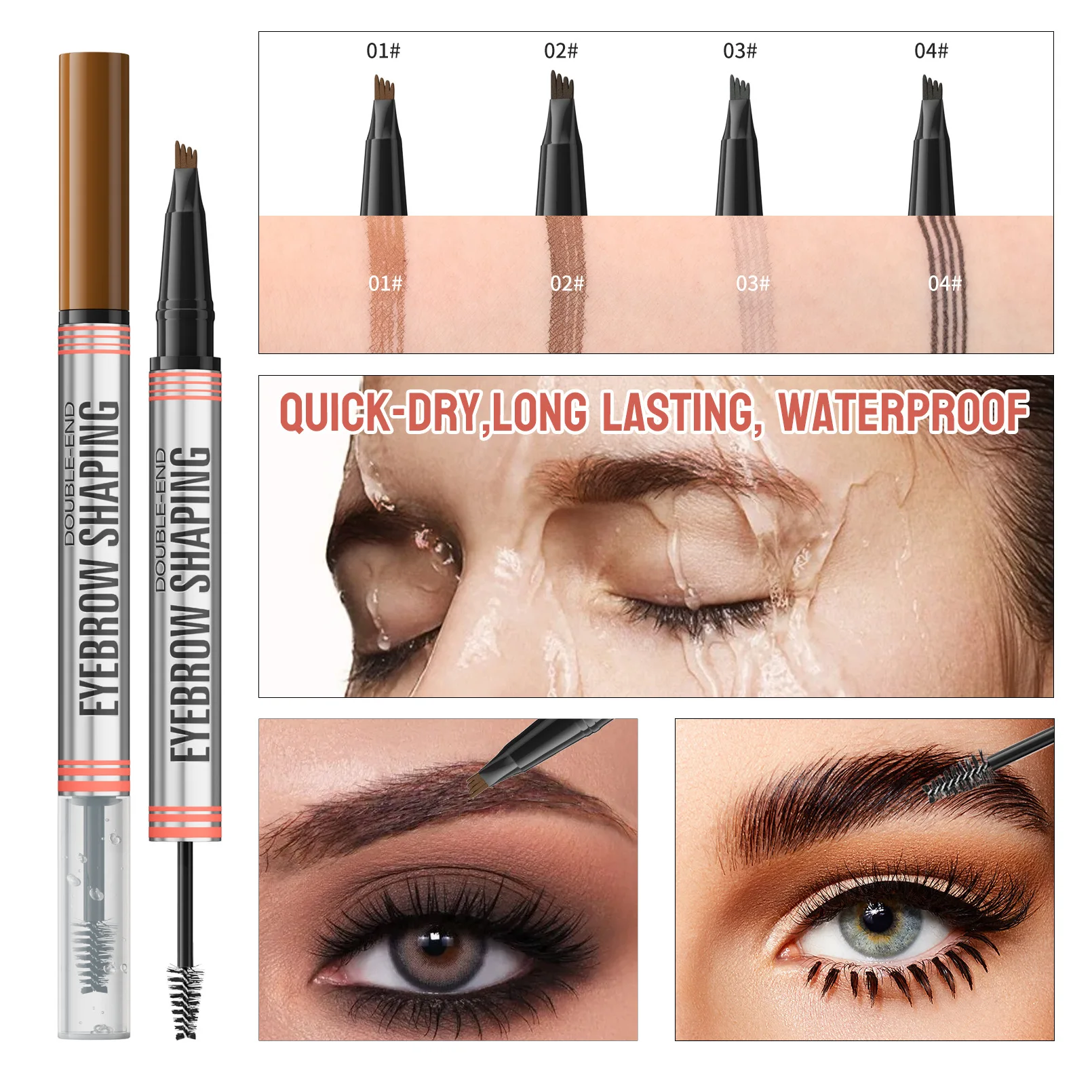 Two-in-one four-pronged liquid eyebrow pencil 3D natural transparent double-headed shaping eyebrow gel makeup eyebrow cream
