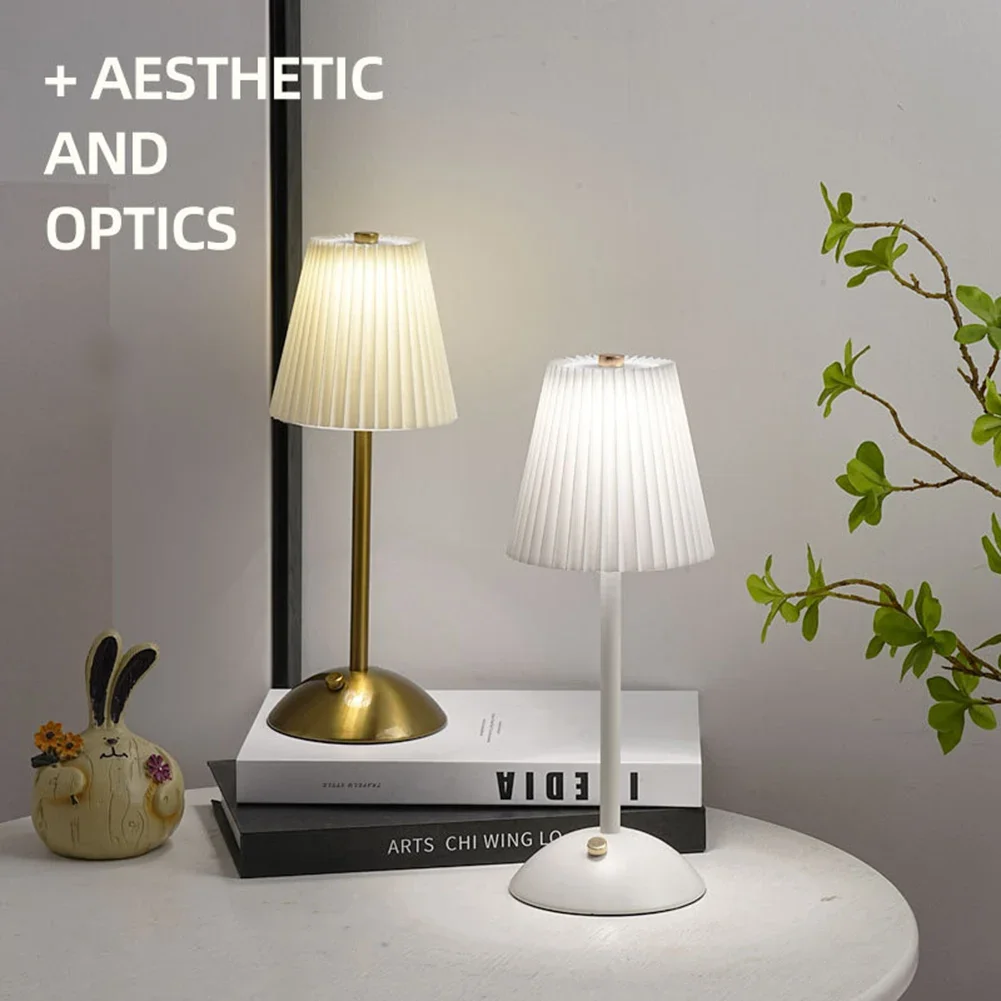 Nordic Decorative Light With Metal Base Pleated Shade Nightstand Lamp Soft Light 3 Colors Dimmable For Living Room Bedroom