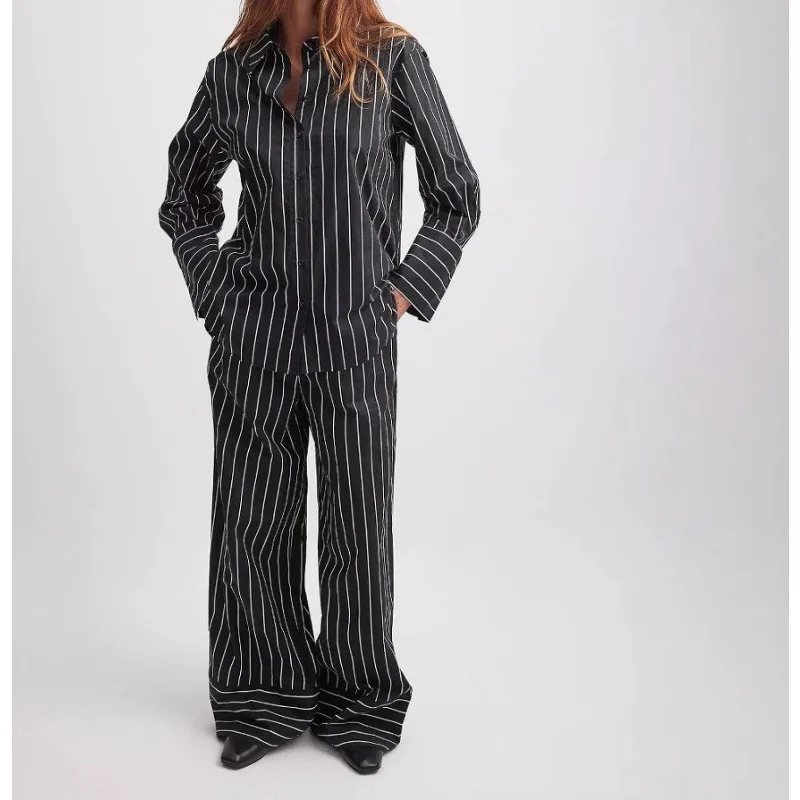 

OL Elegant Style Button Stripe Wide-Leg Pants Set for Commuting 2025 New Style