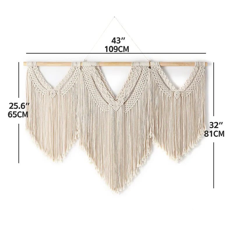Große Makramee Wandbehang Wandteppich mit Holzstab hand gewebte Böhmen Quaste Vorhang Wandteppich Hochzeit Backgrou Boho Dekor 3