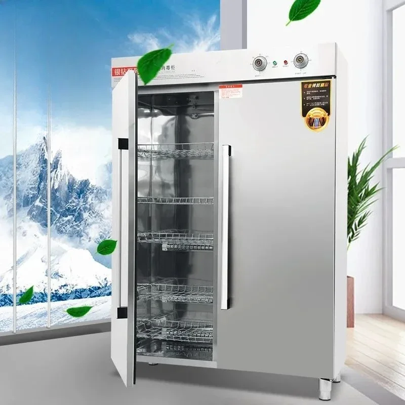 Large high-temperature tableware disinfection cabinet, double-door vertical school cafeteria cleaning cabinet