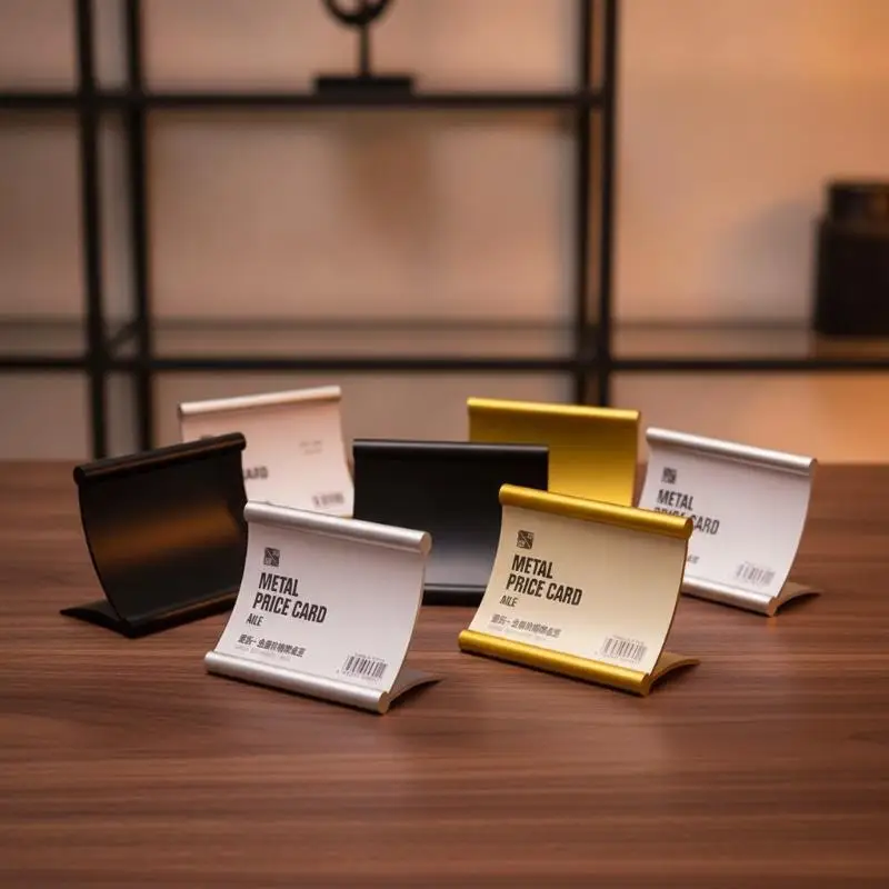 Quality Metal Price Label Holder Tag Small Aluminum Sign Holder Table Number Menu Label Card Holder Display Stand