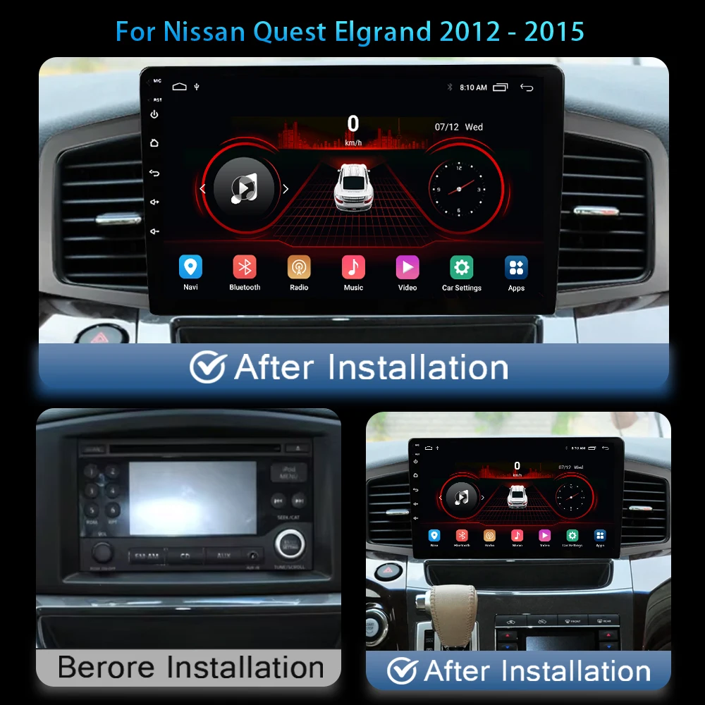 For Nissan Quest Elgrand 2012-2015 Car Radio Multimedia Player Android Auto Navigation GPS 4G Carplay 2Din Head Unit Stereo DVD