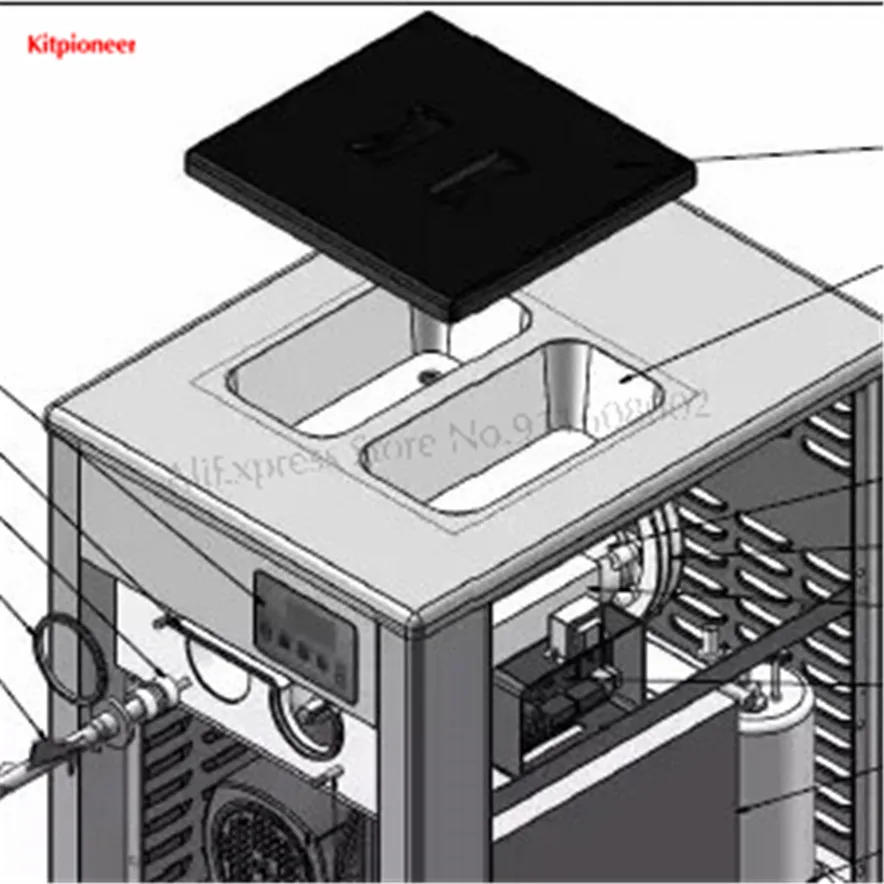 آلة الآيس كريم غطاء مربع علوي ملحق قطع غيار غطاء بلاستيكي مناسب لون أسود مقاس 37.2*34.2 سنتيمتر