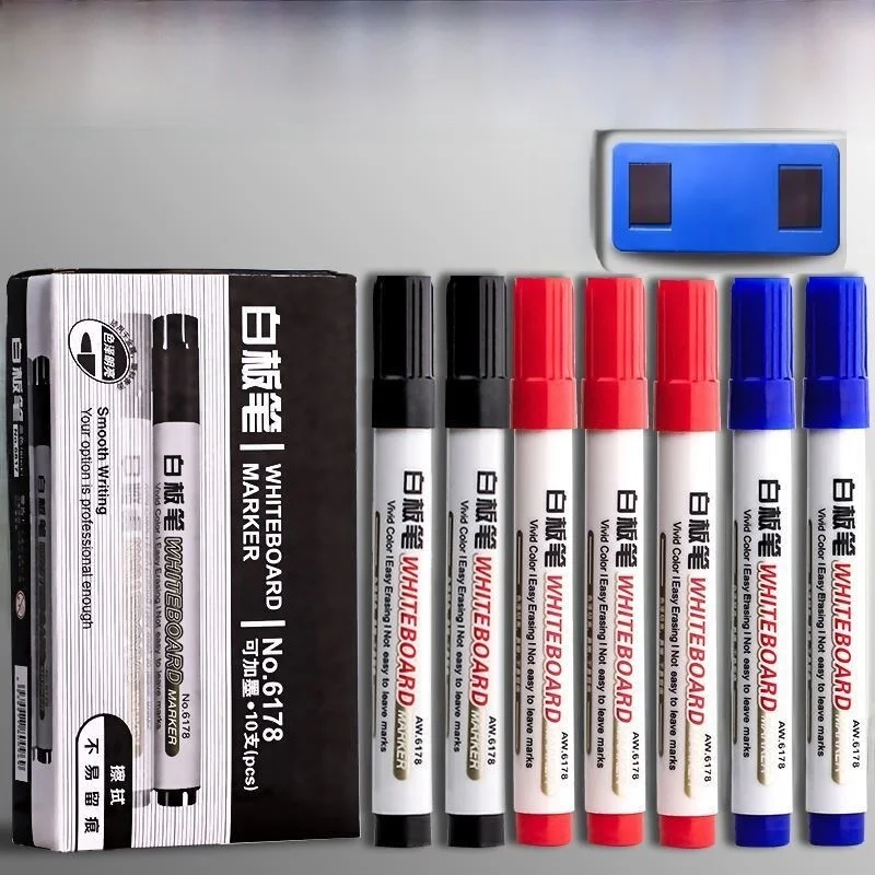 

School Classroom Dry Erase Markers Whiteboard Pen Black Ink Non-refillable Single-head Stationery Business Supplies