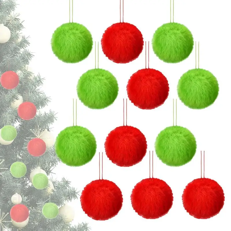 

Christmas Ball Ornaments Multipurpose Plush Tree Ornament 12X Red And Green Decorations Cute Home Pendant For Christmas Tree