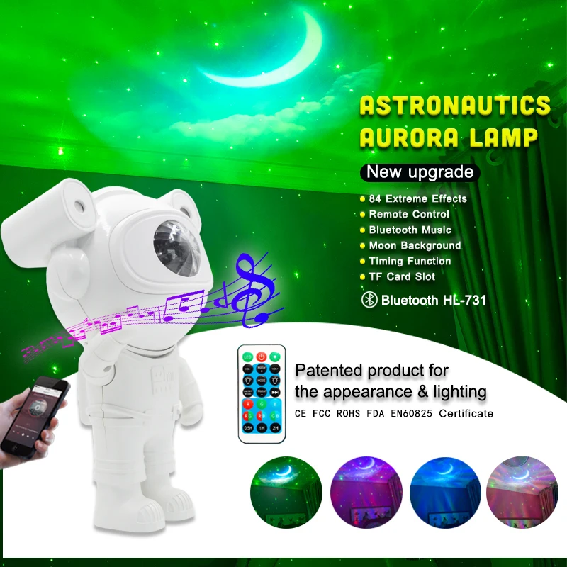 Astronaut Star Projector Night Light Remote Control 360°Adjusting Design Spaceman Table Lamp Nebula Galaxy Lighting for Children