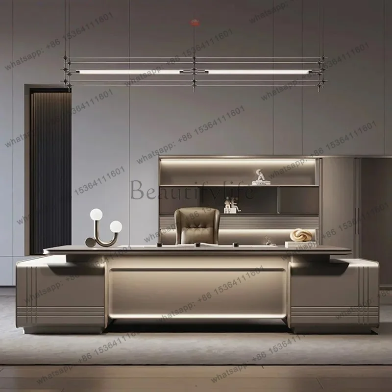 hot  President's desk light luxury metal paint high-end high-end boss office desk and chair combination