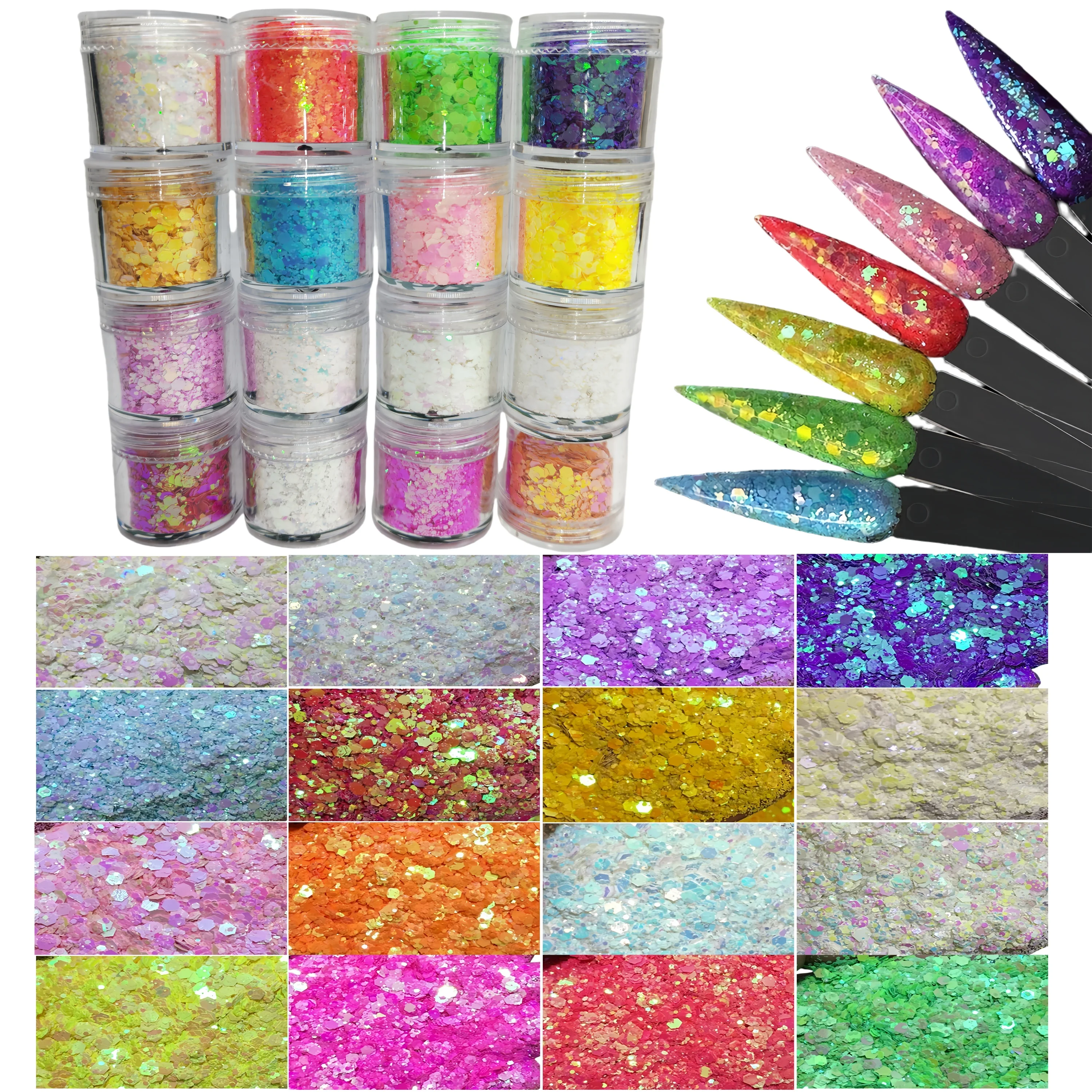 

Pearl Iridescent 12 Colors Chunky Glitter Mix Hexagon Flake Shape Sequins for Nail Art Face Hair Make up,Festival,Slime,Tumbler