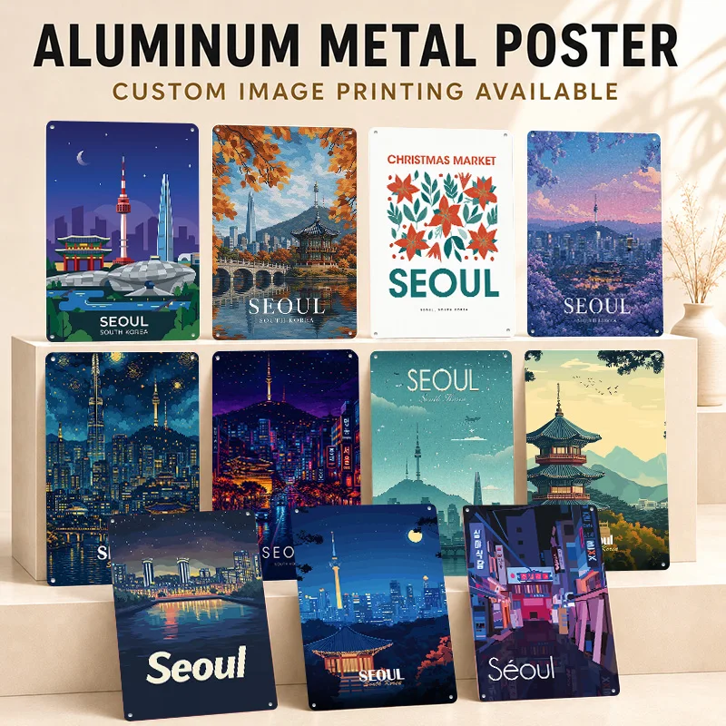 Seoul / South Korea Aluminum Posters Personalized Metal Tin Sign Premium Scenic Destination Style Wall Art For Study Or Hallway