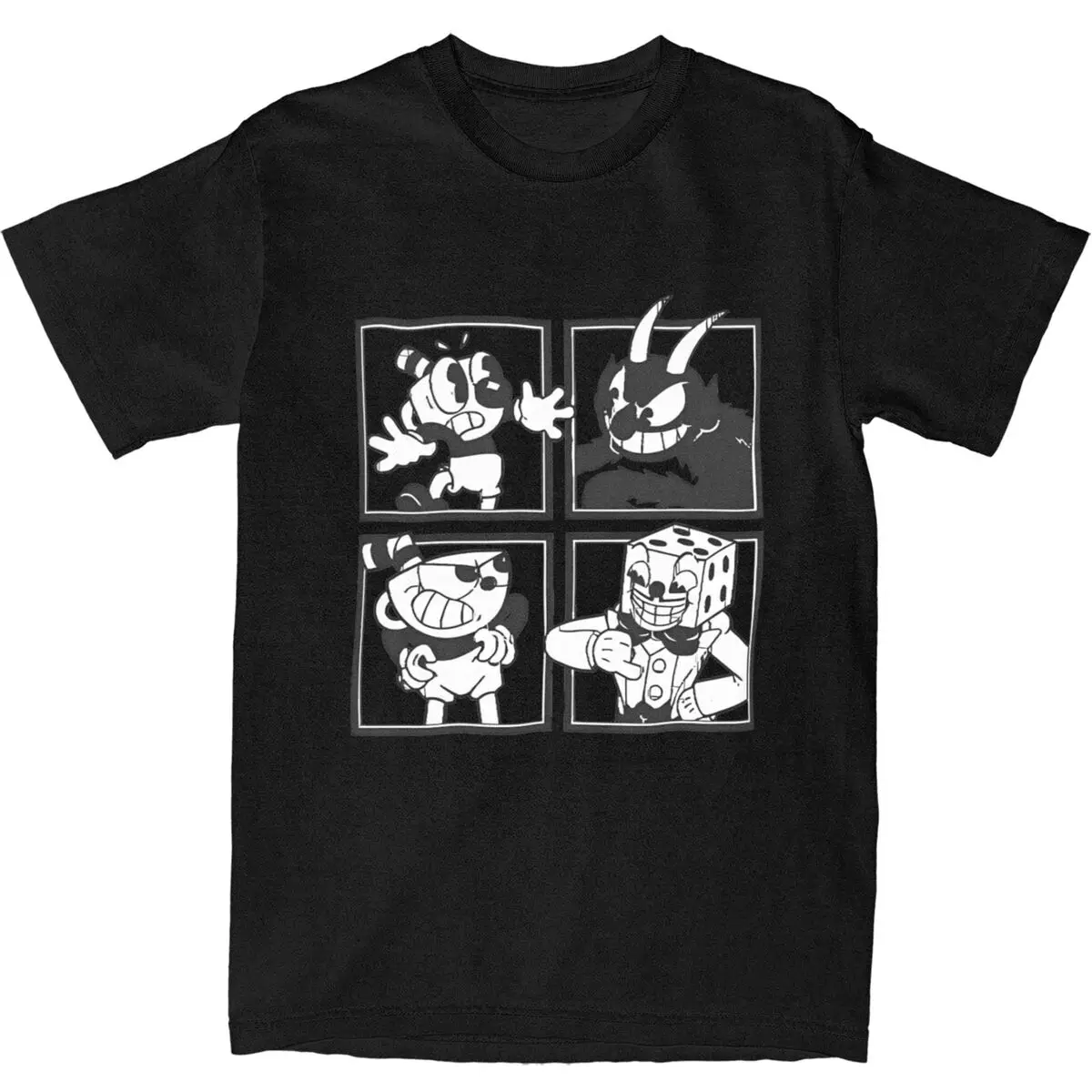 Men Cuphead T Shirts Mosaic Cotton Tops Summer Aesthetic Short Sleeve T Shirt Crew Neck Trending Design Tshirt Plus Size