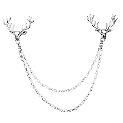 F42F Deer Brooch Pin for Men Women Suit Vintage Shirt Collar Chain Brooches Elk Antler Lapel Pin Decoration