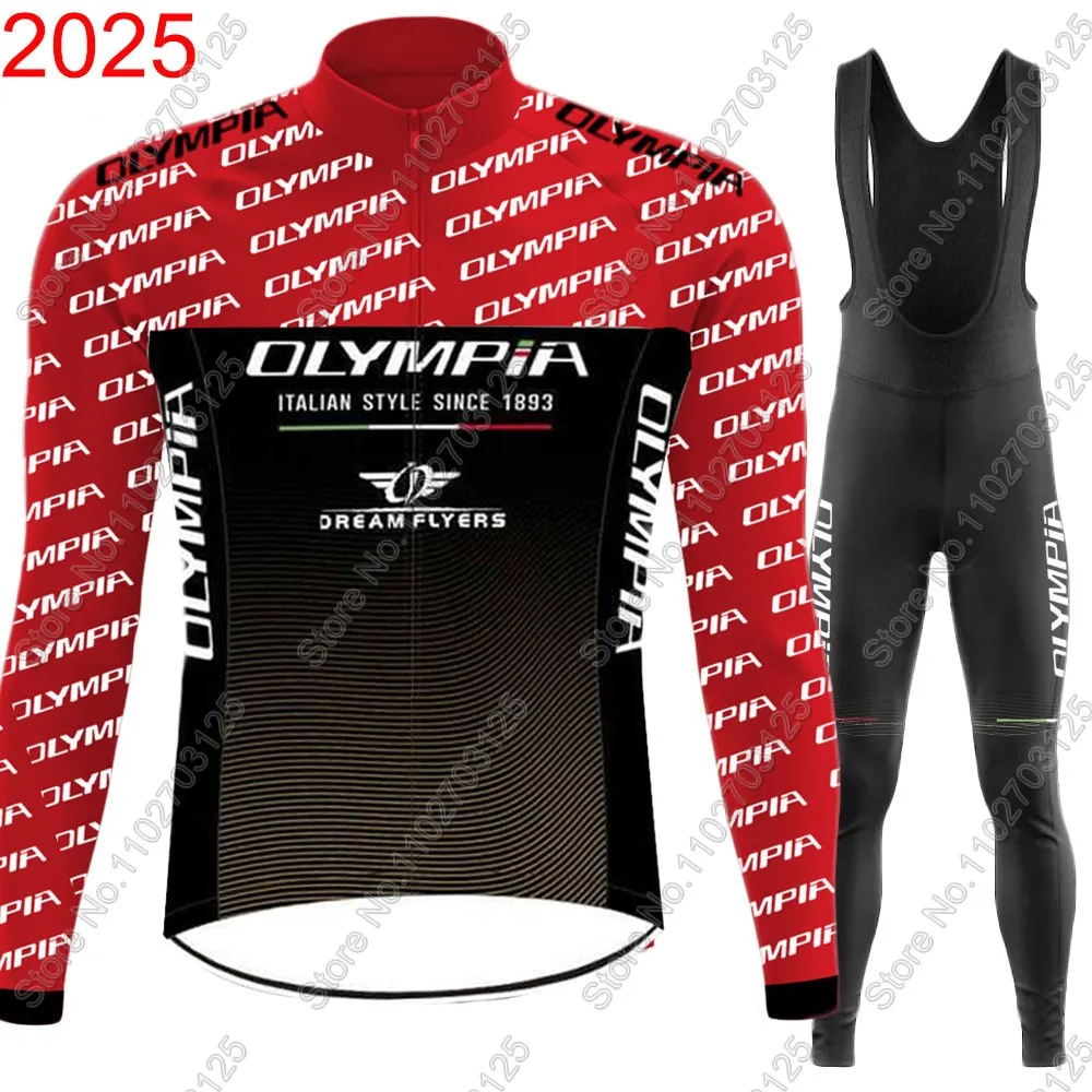

Комплект велосипедного трикотажа Италии-Олимпия Team 2025 года, зеленый, красный, с длинными рукавами, летняя зимняя одежда, дорожные штаны, велосипедный костюм нагрудник, MTB Maillot