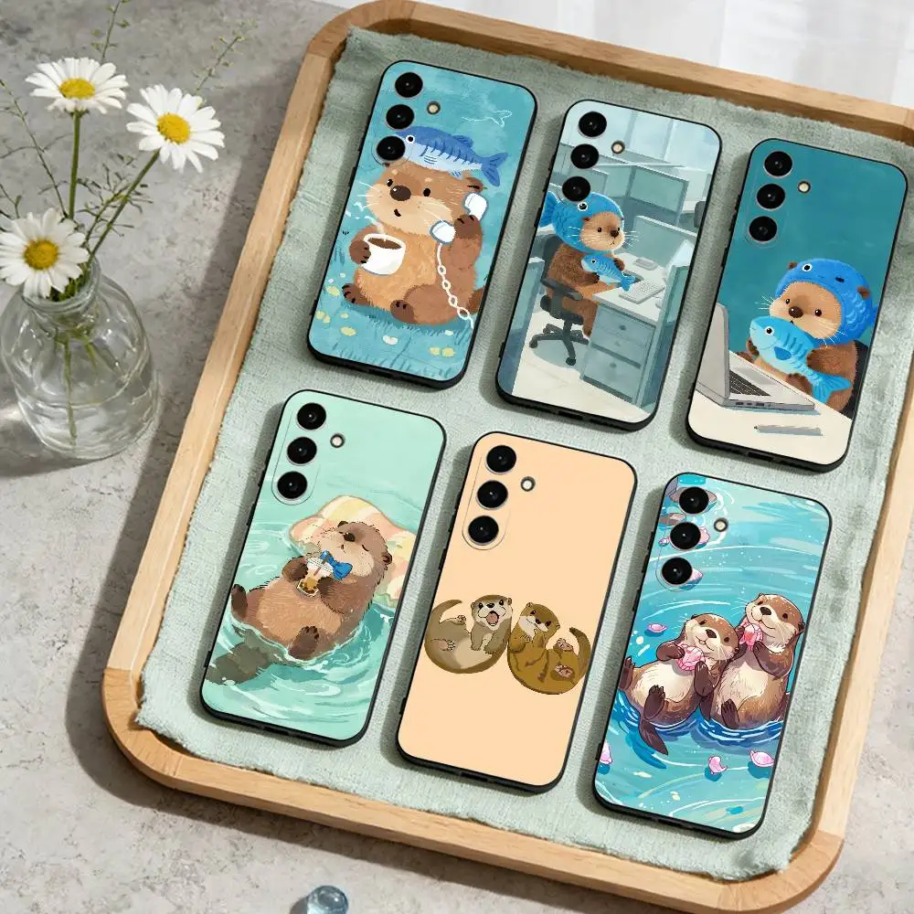 

Cute Baby Sea Otter Phone Case For Samsung Galaxy A73,A72,A71,A70,A53,A52,A51,Soft Silicone Black Cover