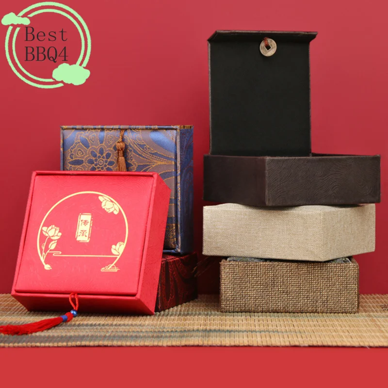 BBQ4 Vintage Tassel Jewelry Box Necklace Jade Bangle Bracelet Pendant Storage Display Box Chinese Style Jewelry Packaging Box