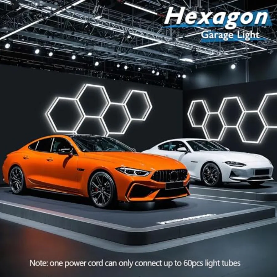 Hexagon Garage Lights, LED Honeycomb Lights Ceiling, 192W, 23040LM, 6500K Super Bright, 5 Grid Systems Car Detailing Light for view 4