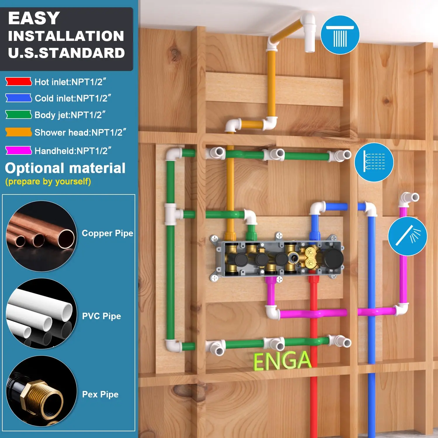 ماتي الأسود 16 بوصة سقف دش المطر رئيس النحاس نظام دش رقمي ترموستاتي مجموعة مع صمام درجة الحرارة الضغط على زر
