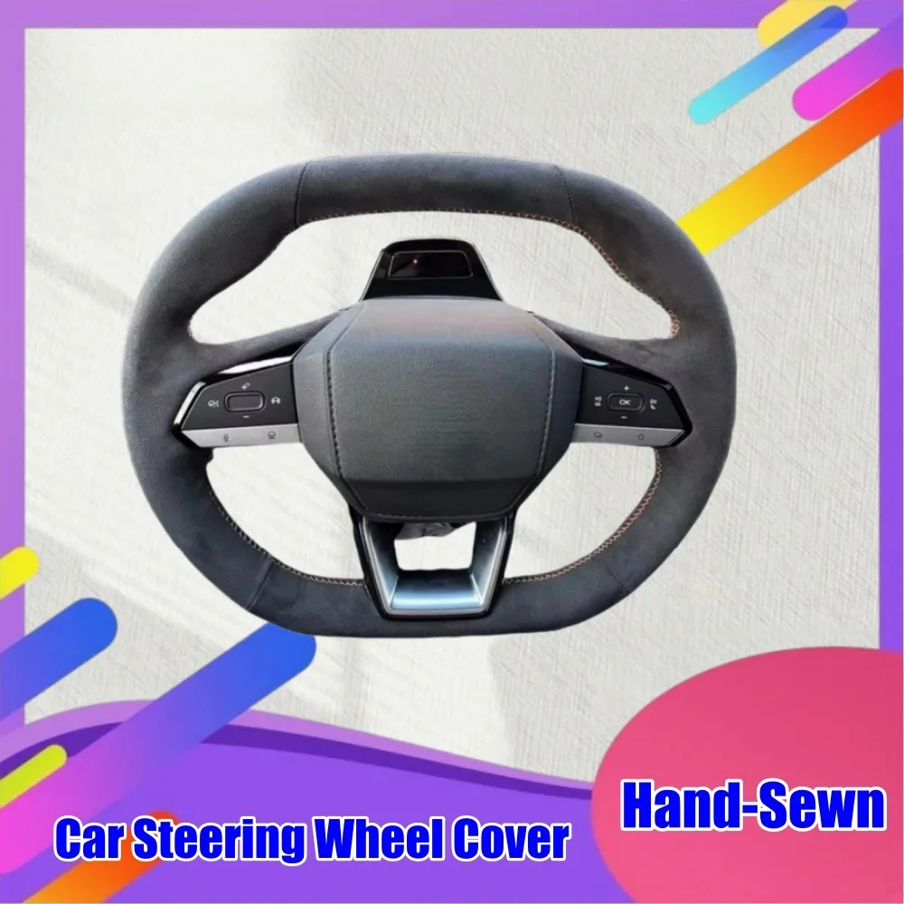 Custom Hand Sewing Suede Leather Car Steering Wheel Cover For CHANGAN CS55 plus Unik Univ CS75 plus Source Q05 Car Accessories