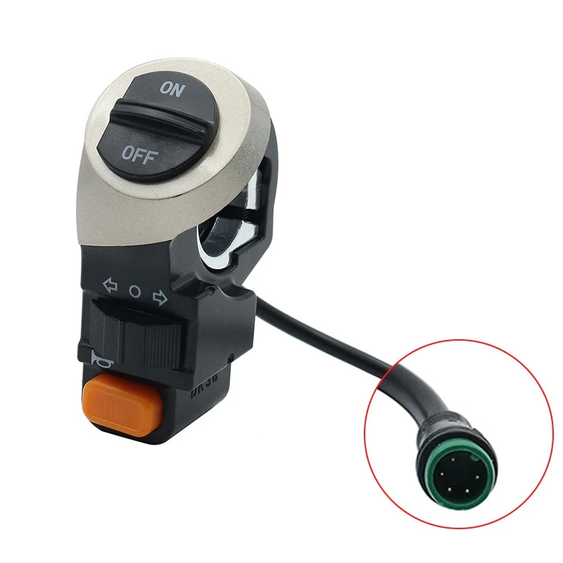 Two-Function Horn Turn Headlight Switch Electric Bike Switch 22Mm Universal Waterproof 5-Pin For Various Models