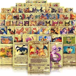 55pcs Pokemon Cards Gold Silver Black Pikachu Tabletop Deck Box English German Spanish French Battle Cards Kids Toys Party Games