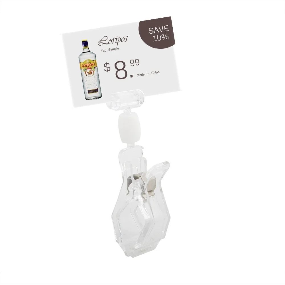 Clear Memo Plastic Rotatable Pop Clip-on Merchandise Sign Display Clip Card Label Price Tag Holders Pricetag Holder Supermarket