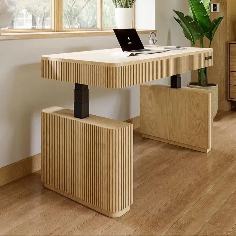 Modern Solid Wood Standing Desk Ergonomic Height Adjustable Dual Motor Three Stage