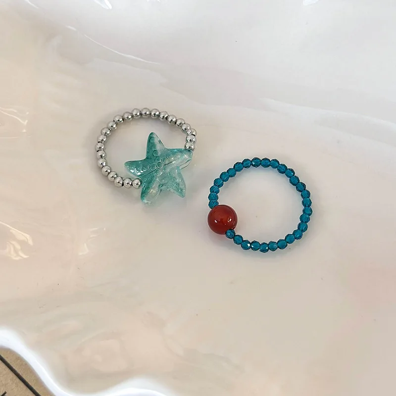 Ring Mint Green Starfish Beads Summer Resort Beach Casual for Women Friends Trendy Index Finger Stylish Durable Comfortable