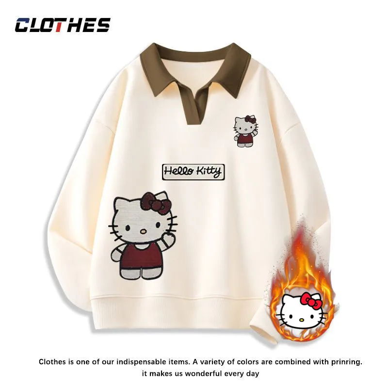 Kawaii Hello Kitty Hoodie Anime Sanrio Cartoon High Street Lose Drucke Niedliche Kapuze Weiche Bequeme Niedliche Studenten Mädchen Tops