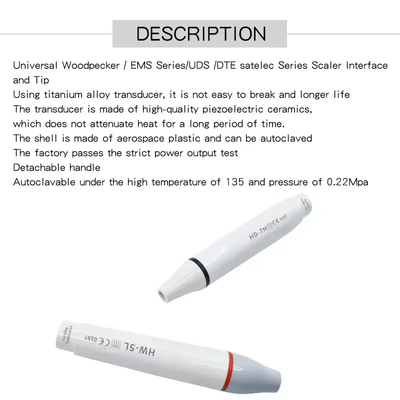 HW-3H/HW-5L/HD-7L/HD-7H Dental wybielanie zębów uchwyt do czyszczenia uniwersalny stomatologiczny skaler ultradźwiękowy rękojeść odpinana piezoelektryczna