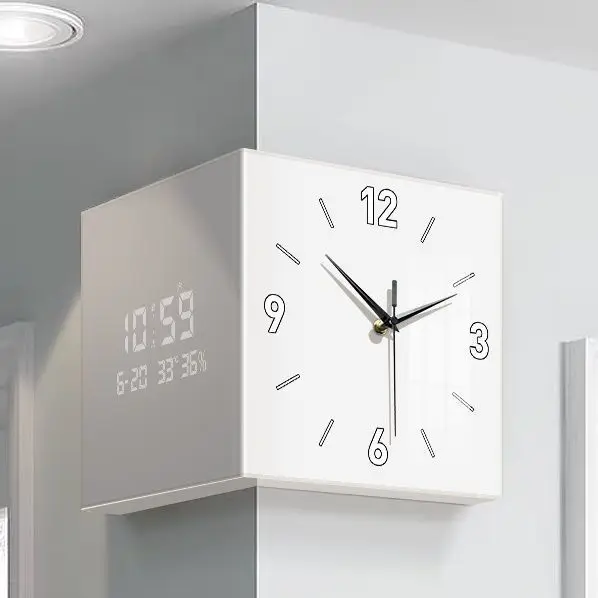 INS Creative Simple Modern Double Sided Wall Clock Wind Corner Design No Punching Required Living Room Electric Calendars