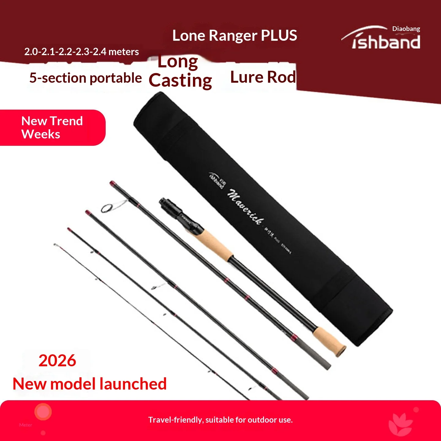 

Удочка Fishband Lone Ranger Plus портативная, 5 секций, с кольцами Fuji, универсальная, для дальнего заброса, для путешествий