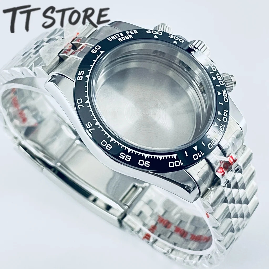 40mm Sapphire Crystal Watch Case VK63 VK64 Quartz Chronograph Accessories with Ceramic/Steel Bezel Jubilee Bracelet
