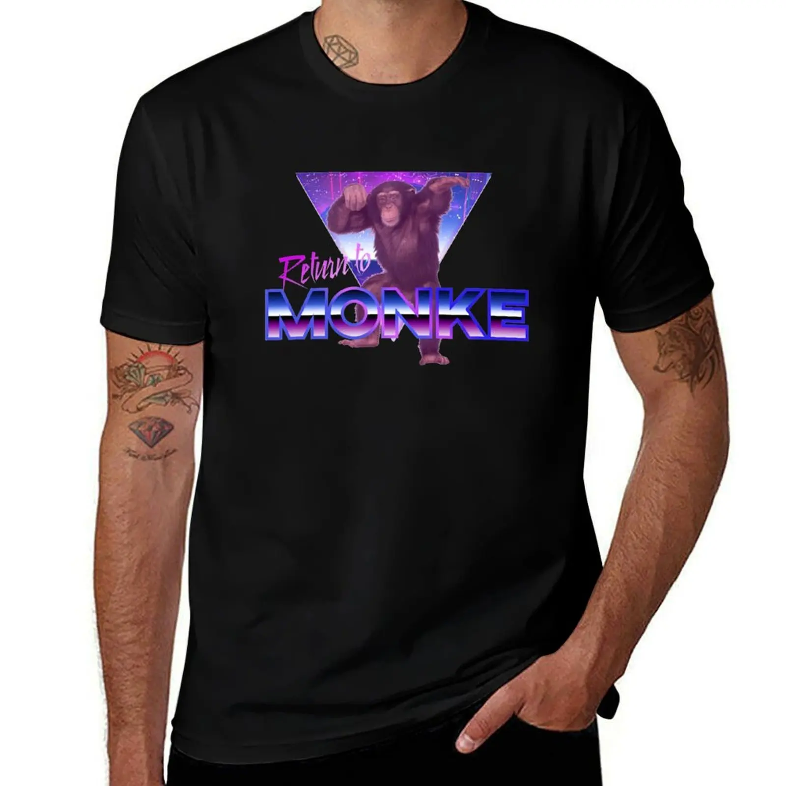 Reject Humanity; Return To Monke (80s Aesthetic) T-Shirt Durable Work Wear T-Shirt
