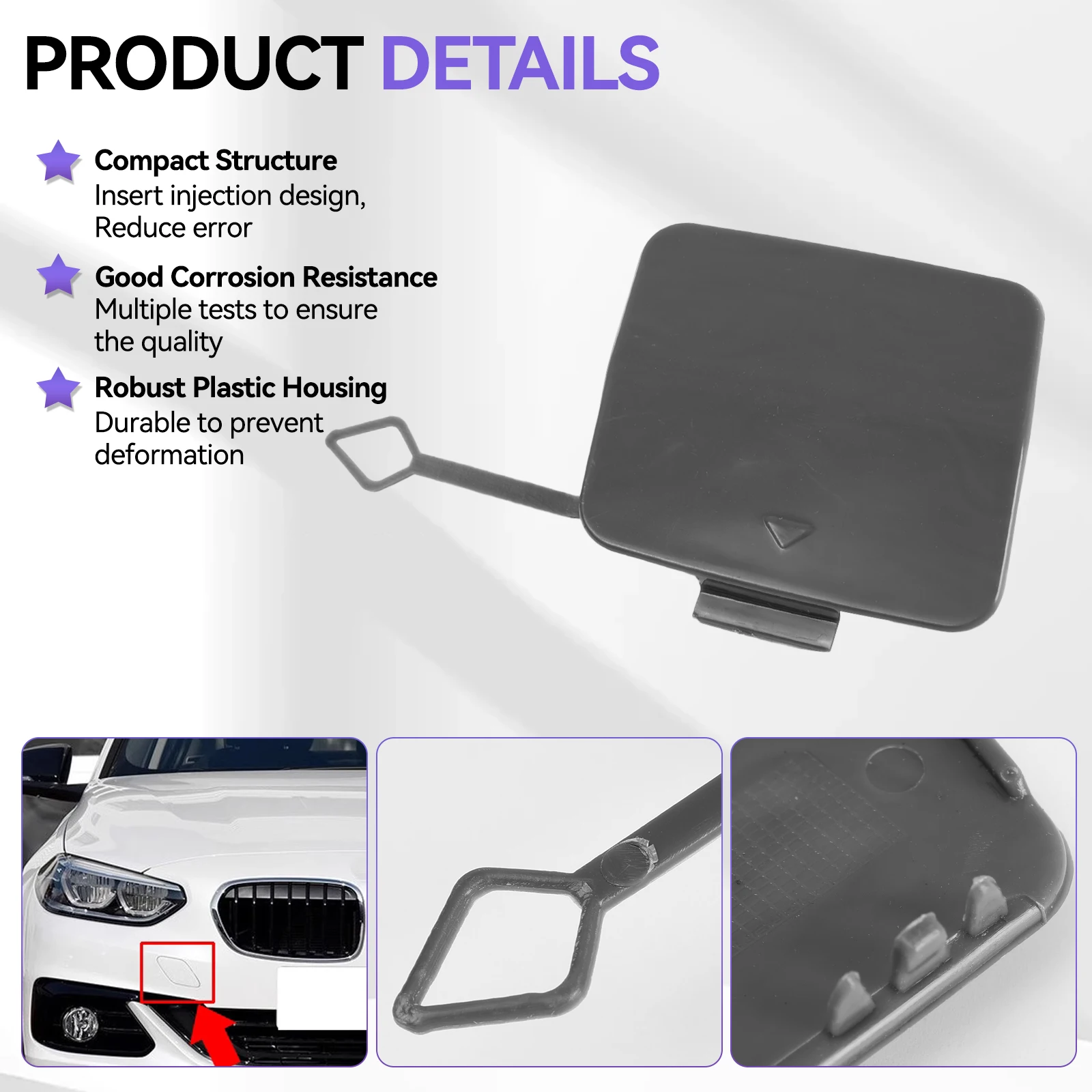 Front Bumper Tow Eye Cover Primed 51117292947 for BMW 1-Series F20 F21 2011-2019