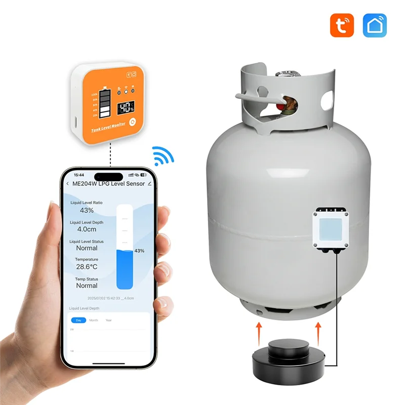 ABSQ-Tuya 300M ME204R RF433 Gas Detector LED Display Portable Smart Home Device Gas Tank Meter LGP Tank Measure 1M/50Kg