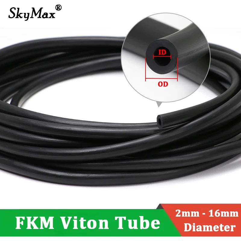 1 - 10m Diameter 2 3 4 5 6 7 8 10 12 16mm FKM Viton Oil Tube Acid Alkali Pipe High Temperature Resistance Fluorine Rubber Hose