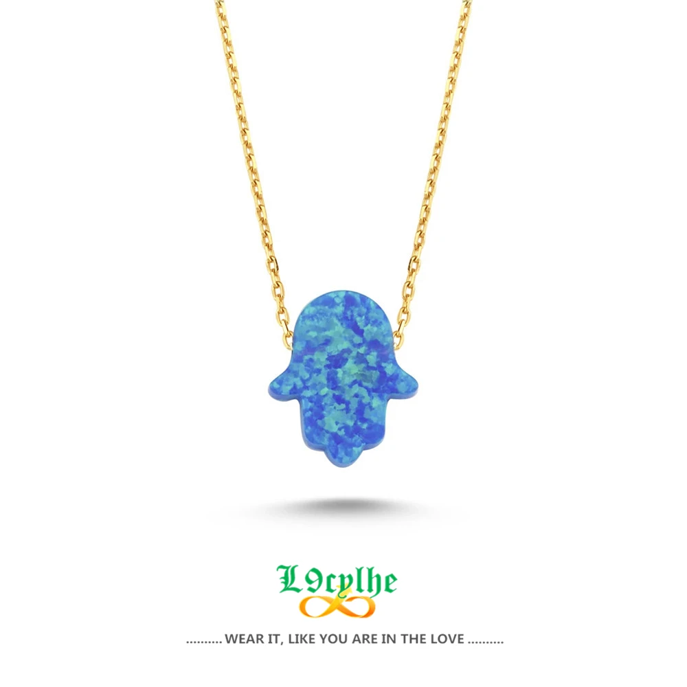 Stainless Steel Chain Opal Hamsa Hand Necklace Women Men Jewish Jewelry Colar Masculino Chain Fatima Hand Necklace Acrylic